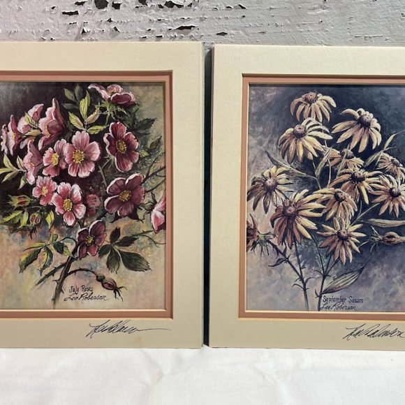 Pair Lee Roberson Flower Prints Signed July Roses September Susans Floral Prints - Picture 1 of 7